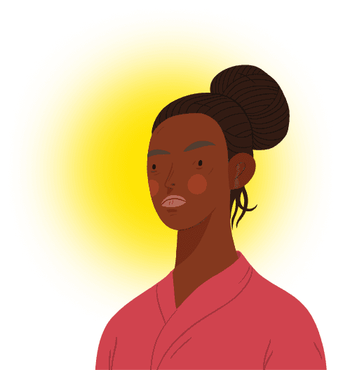 Black woman with hair in bun and a pink shirt