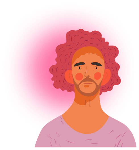 Hispanic man with pink hair and a pink blouse